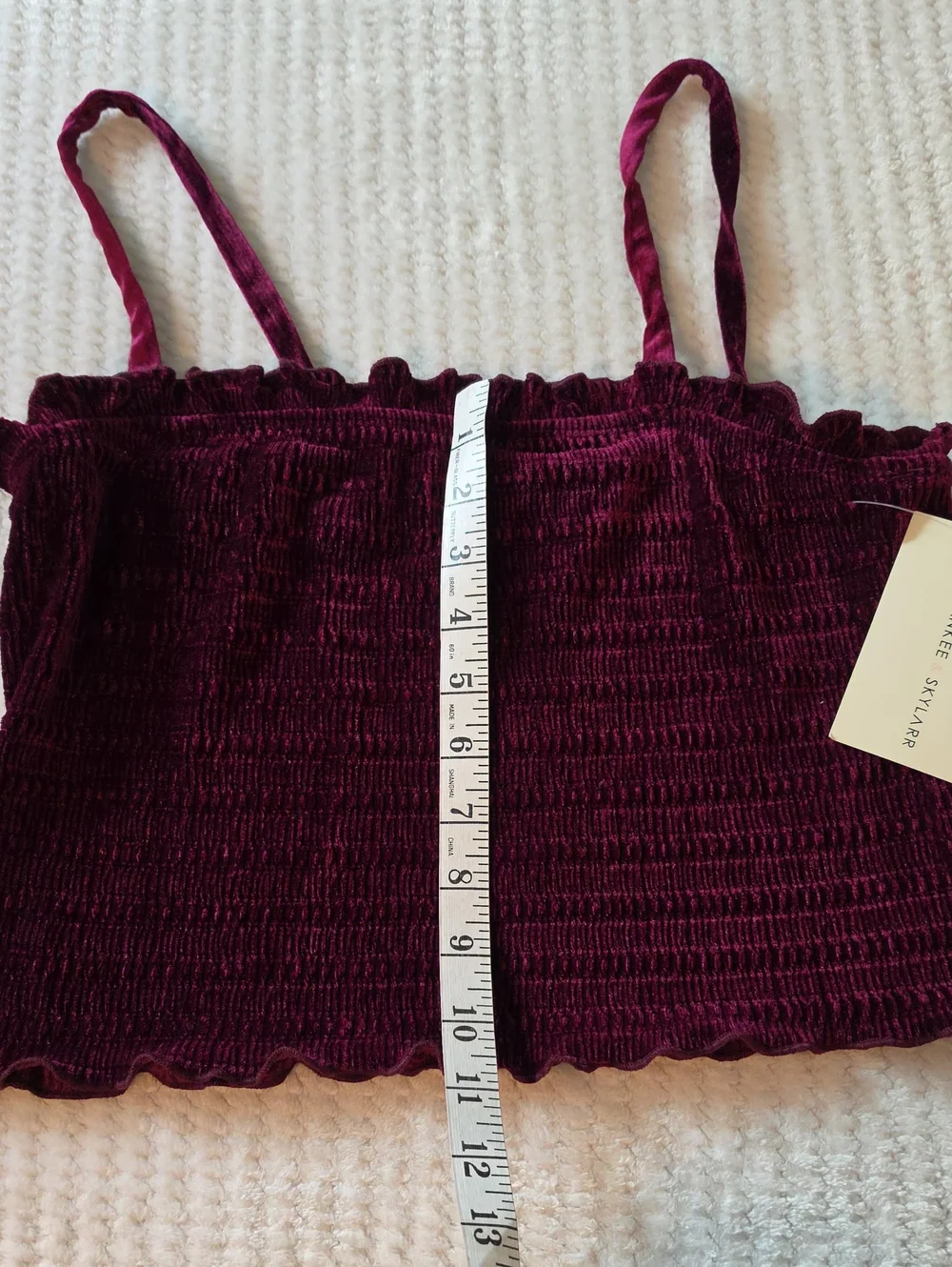 Frankee & Skylarr Smocked Velvet Cami Top in Deep Burgundy Brand New